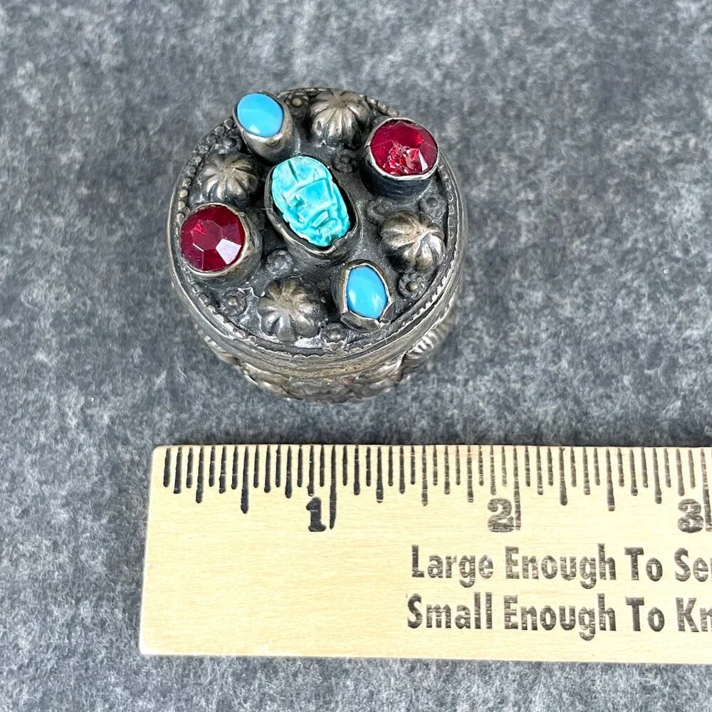 Egyptian silver scarab and pharoah snuff or trinket box